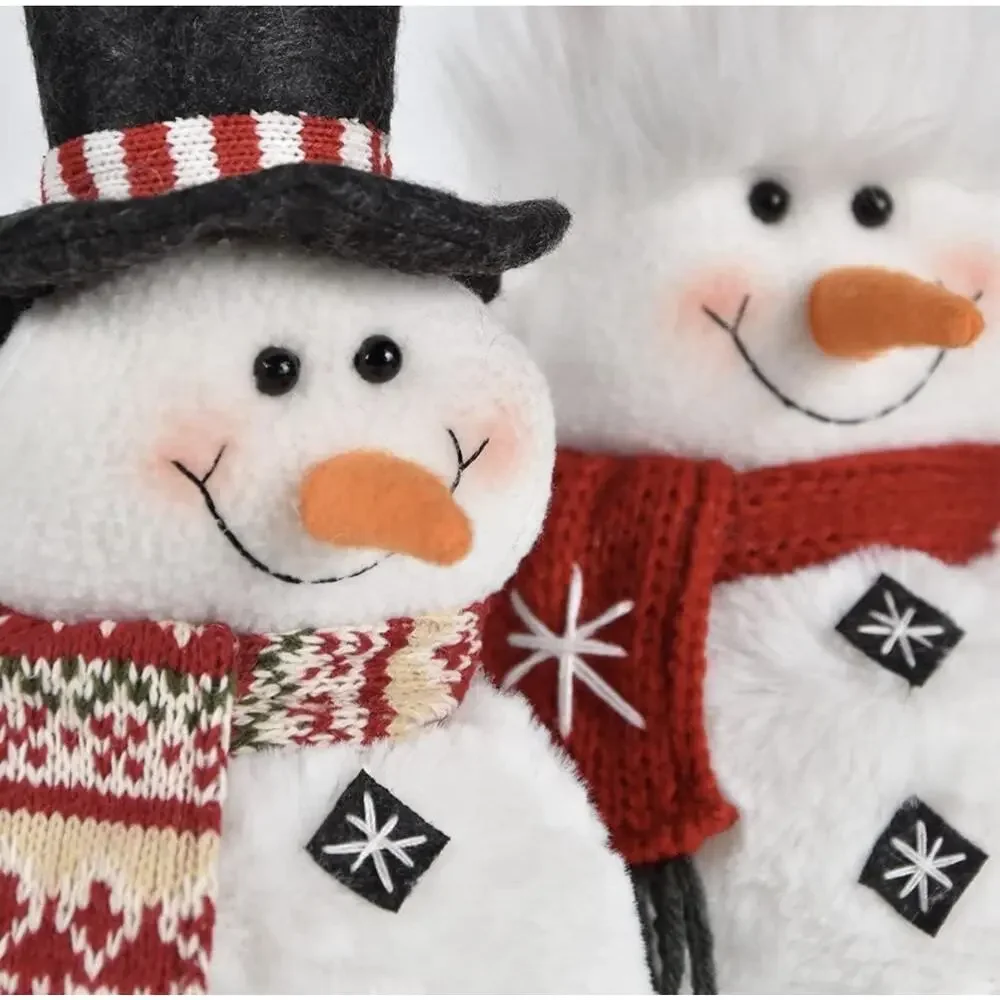 Pair Of Plush Snowmen Christmas Decor Weighted Base New